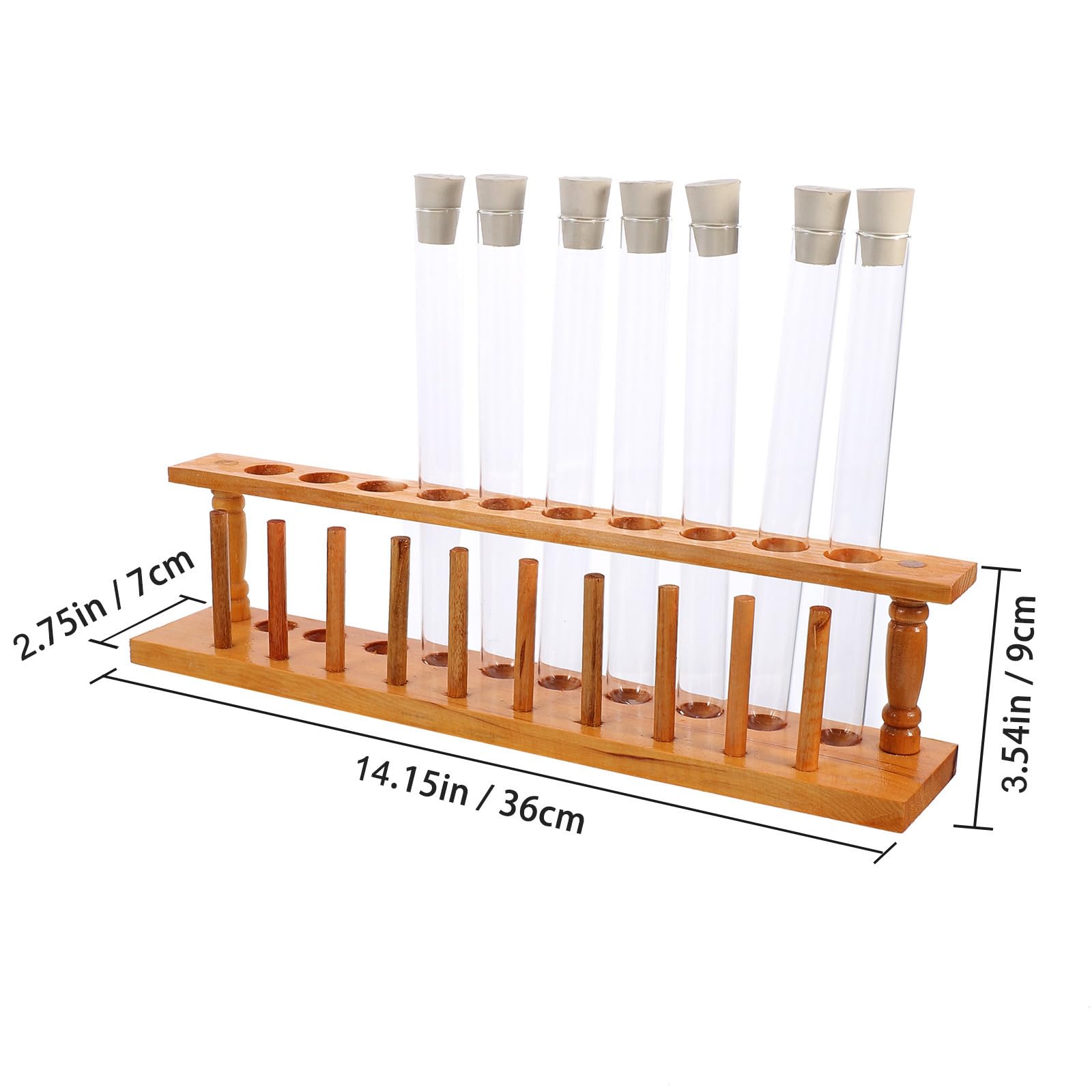 Kit Provette in Vetro con Tappo in Gomma con Supporto in Legno a 10 Fori 10 Pezzi e Spazzola per Pulizia per Scuole e Laboratori