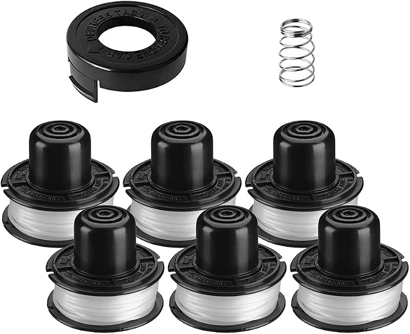 RS-136 String Trimmer Spool Line 20ft 0.065" for Black + Decker ST1000 ST4000 ST4500 GE600 CST800 ST6800,8-Pack (6-Line Spool + 1 Cap+1 Spring)