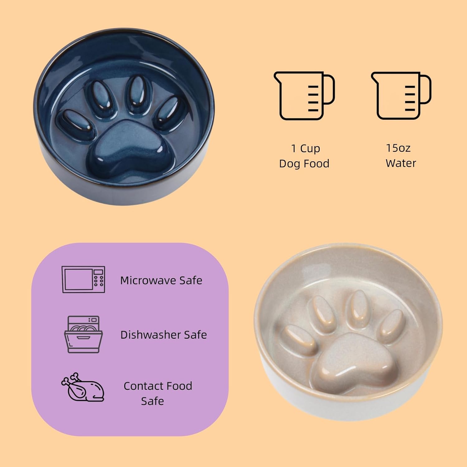 スローフィーダー ドッグボウル、猫と犬用のセラミックボウル、犬用ボウル、滑り止めシリコンマット付き、小型犬と猫用のペットボウル、スロ