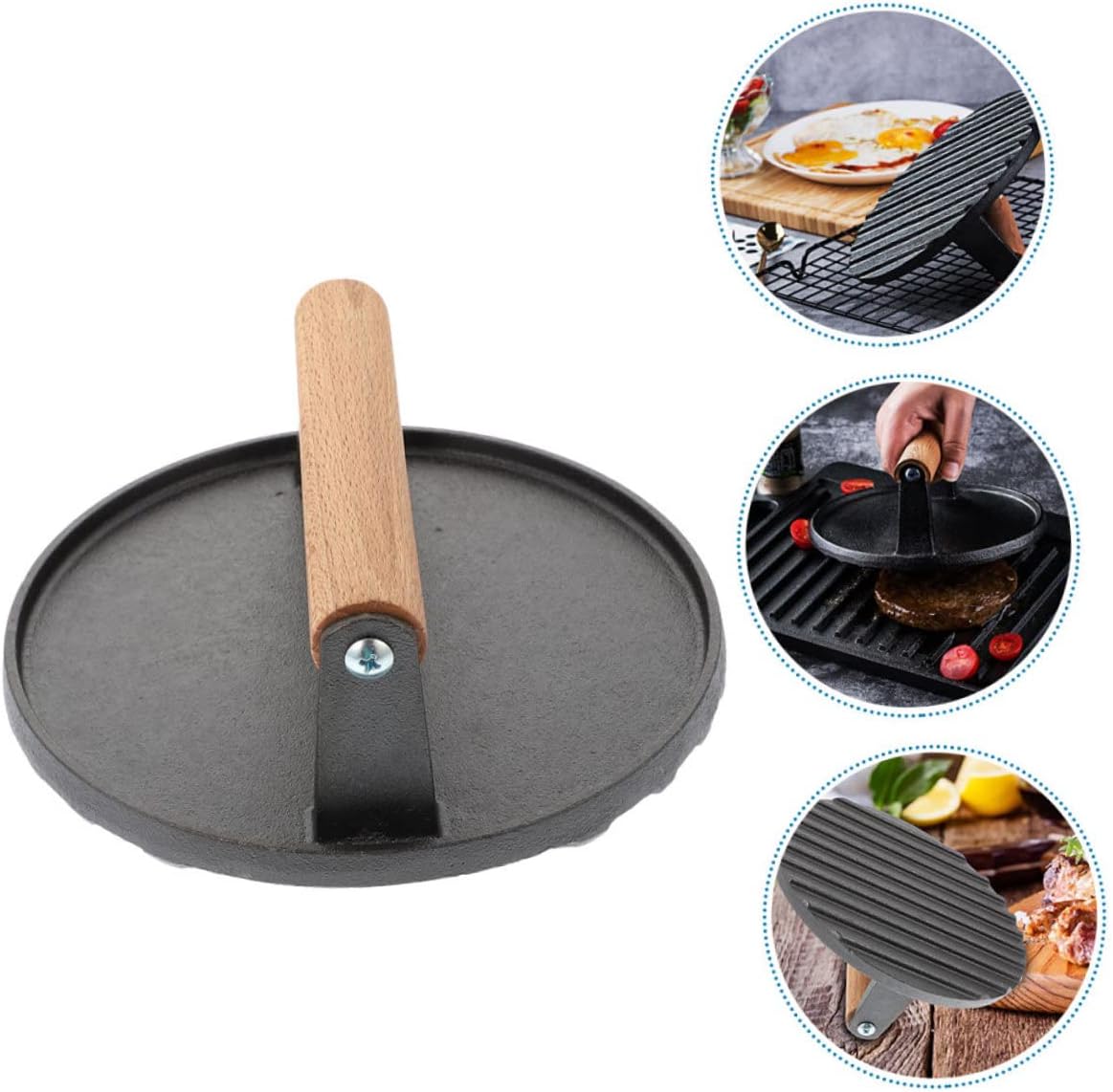 Kisangel Cast Iron Burger Press Heavy Duty Household Meat Press for Grill Griddle Cooking for Smash Burgers Easy to Clean Maintain for BBQ and Family Gatherings