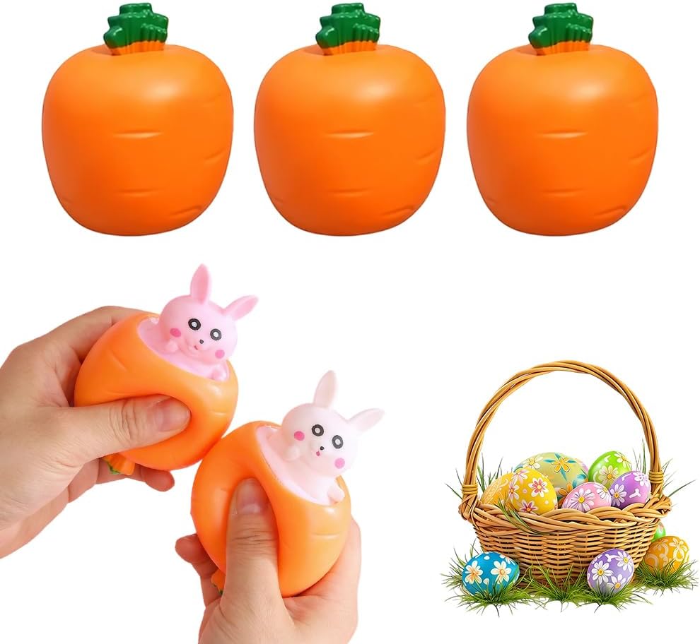 12 Pcs Easter Carrot Rabbit Fidget, Easter Basket Essentials, Squeeze Carrot Bunny, Squishes Funny Novelty Carrot Rabbit, Easter Carrot Rabbit for Easter Basket Stuffers (12 Pcs)