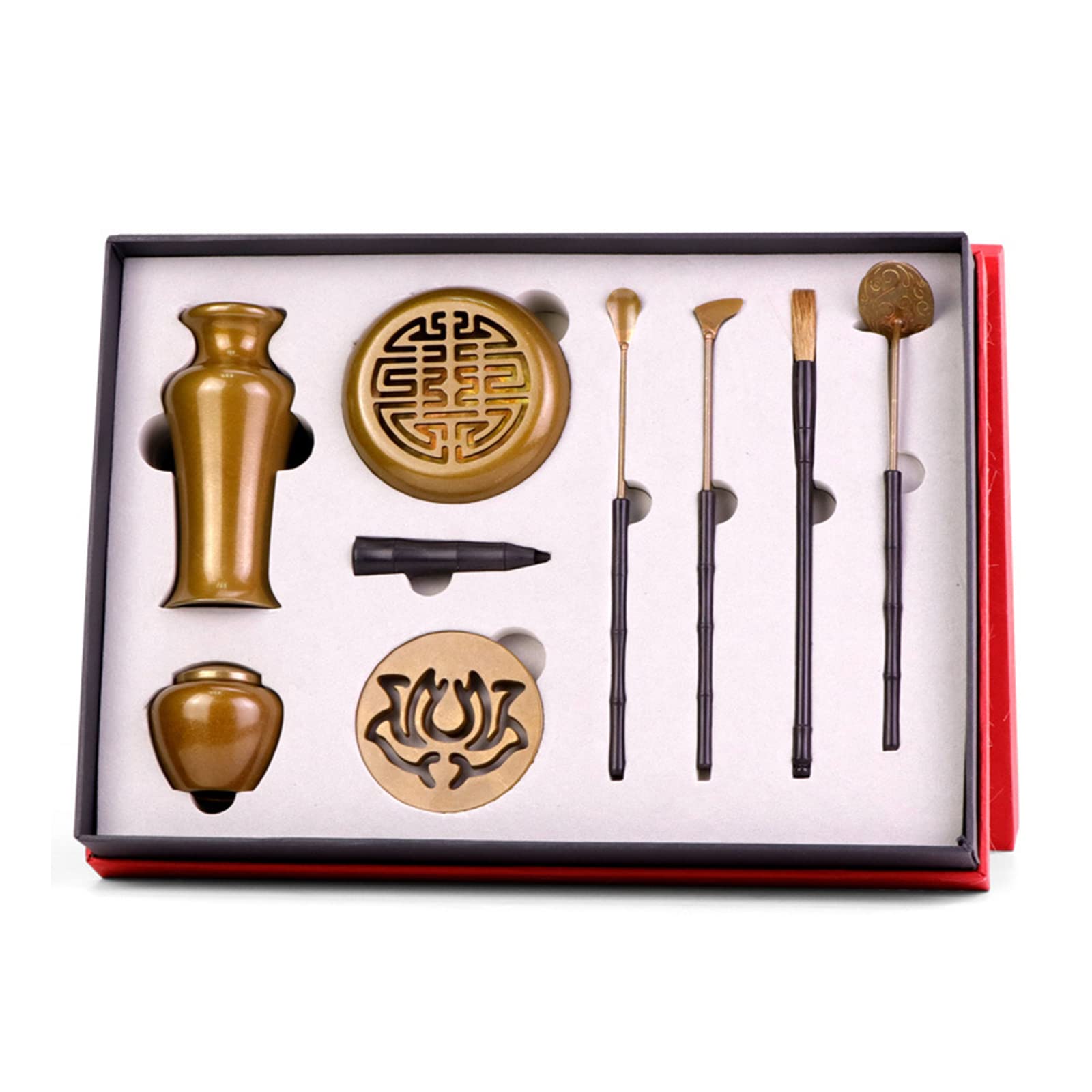 Jazuaiao 8Pcs Copper Road Appliances Set Metal Censer Press Gift Supplies for Studio Thinking Present Road Set