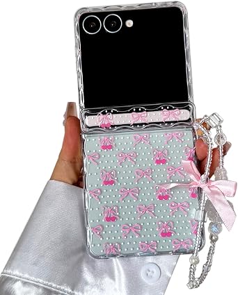 KJArrow Curly Dotted Strap Case for Samsung Galaxy Z Flip 7, Pink Bow