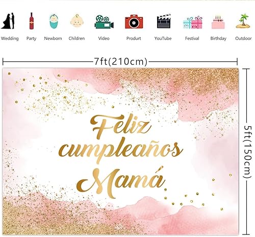 Miniatura 6 de Lofaris Fondo rosa de feliz cumpleaños de 7 x 5 pies para mamá, decoración de fiesta de cumpleaños de mamá, fotografía de nube rosa, decoración de