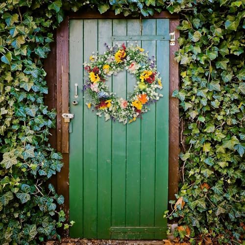 Sunflower Wreath, 17 Inch Fade Resistant Artificial Fall Wreath with Lifelike Sunflowers White Flower and Rich Green,Autumn Wreaths for Farmhouse Wall Thanksgiving Day Harvest Festival Decor (Green) - image 6