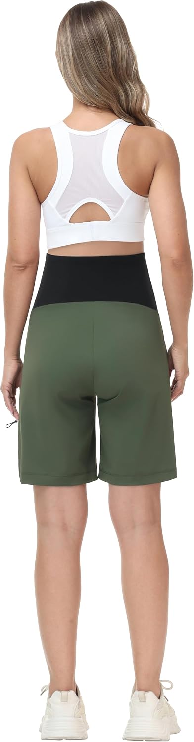 Maternity Shorts Stretchy Pregnancy Cargo Shorts | Over Belly, Quick Dry, Lightweight Breathable, Relaxed Fit, Zipper Pockets, Workout Running Hiking Summer Short Pants