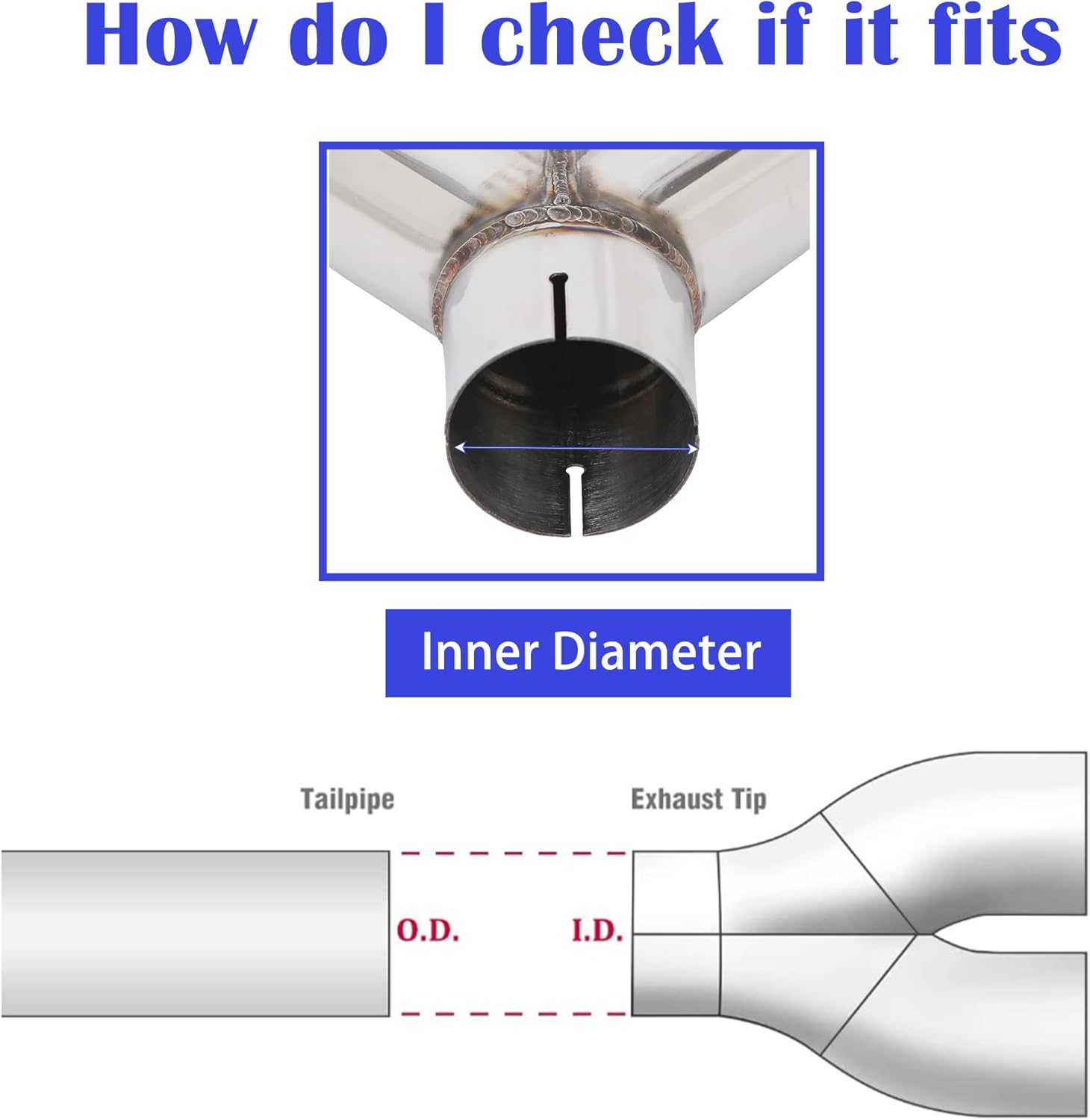 2.5" Dual Exhaust Tip， 2.5 inch Inlet 3.5 inch Outlet 9.5 inch Overall Length Stainless Steel Double Wall Angle Cut Exhaust Tip with Clamp,2-Packs(Left and Right)