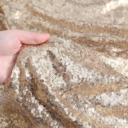 Poise3Ehome 120-Inch Round Light Gold Sequin Tablecloth For Party Cake Dessert Table Exhibition Events, Light Gold #TOP3