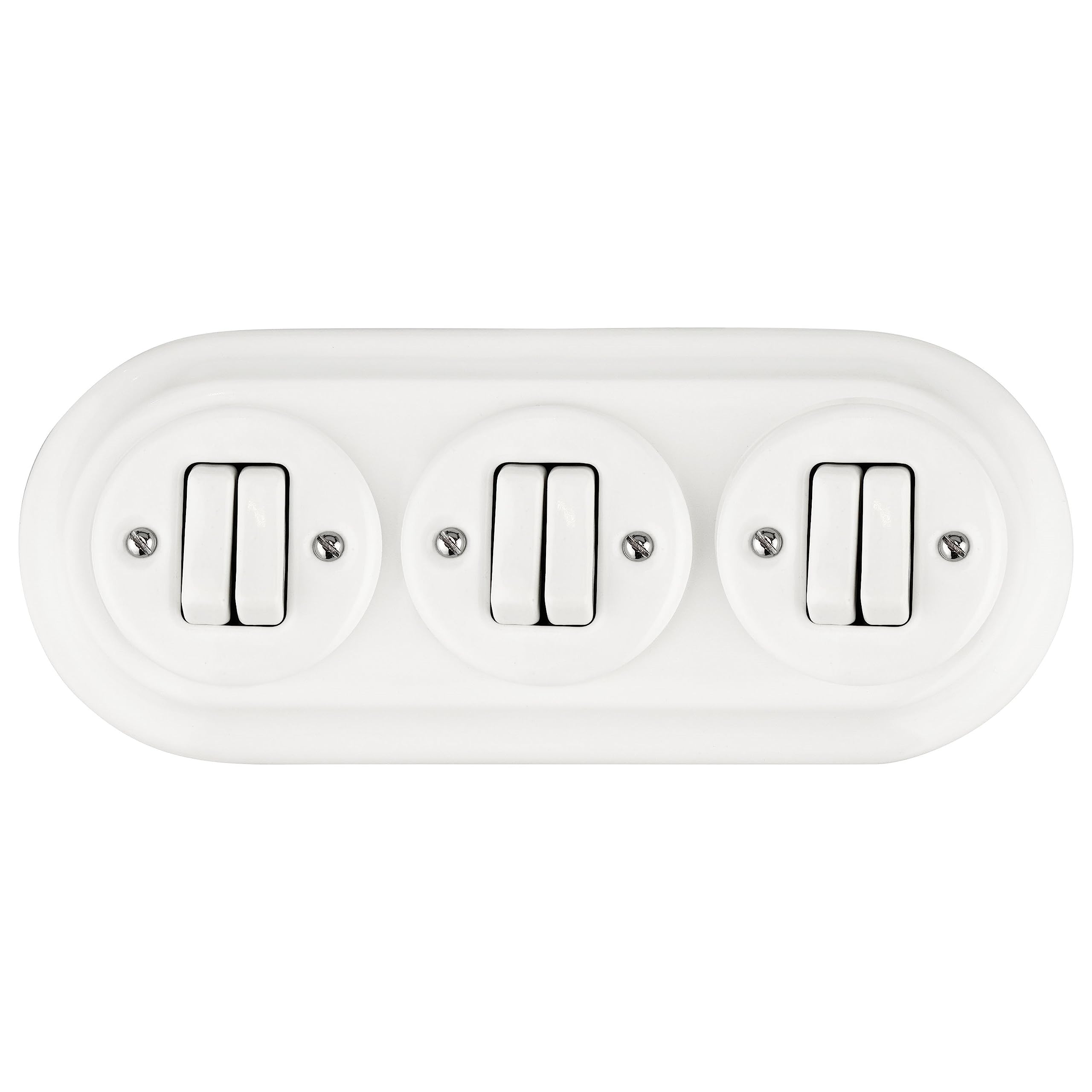 Unterputz Porzellan Retro, Doppelschalter, 3-fach, All-in-One, Serie PR1 weiß