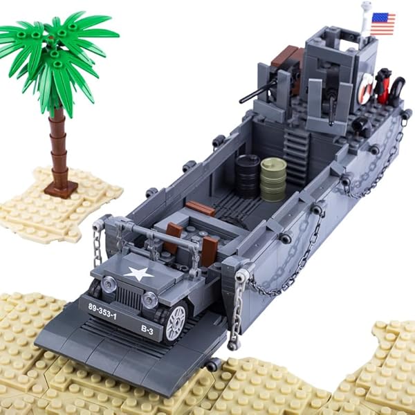 Teknik, militär, stridsvagn, byggstenar, WW2, militärt transportfordon, lastbil, huvudstridsvagn, modellbyggsats, kompatibel med Lego (US Higgins Landing Craft)