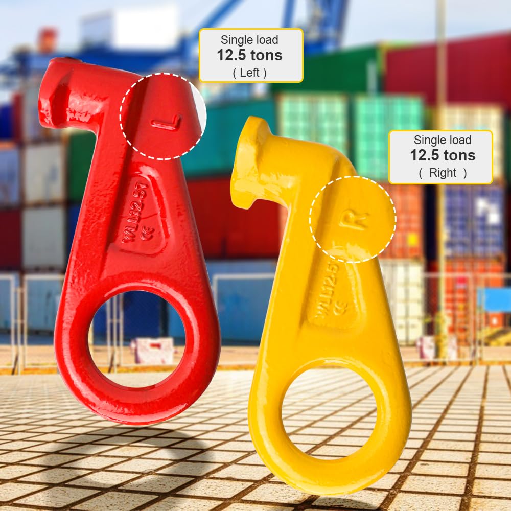 Ganci di sollevamento per container da mare, con limite di carico di lavoro 12,5 t, gancio di sollevamento in lega di acciaio a 45° (1 sinistro e 1 destro)