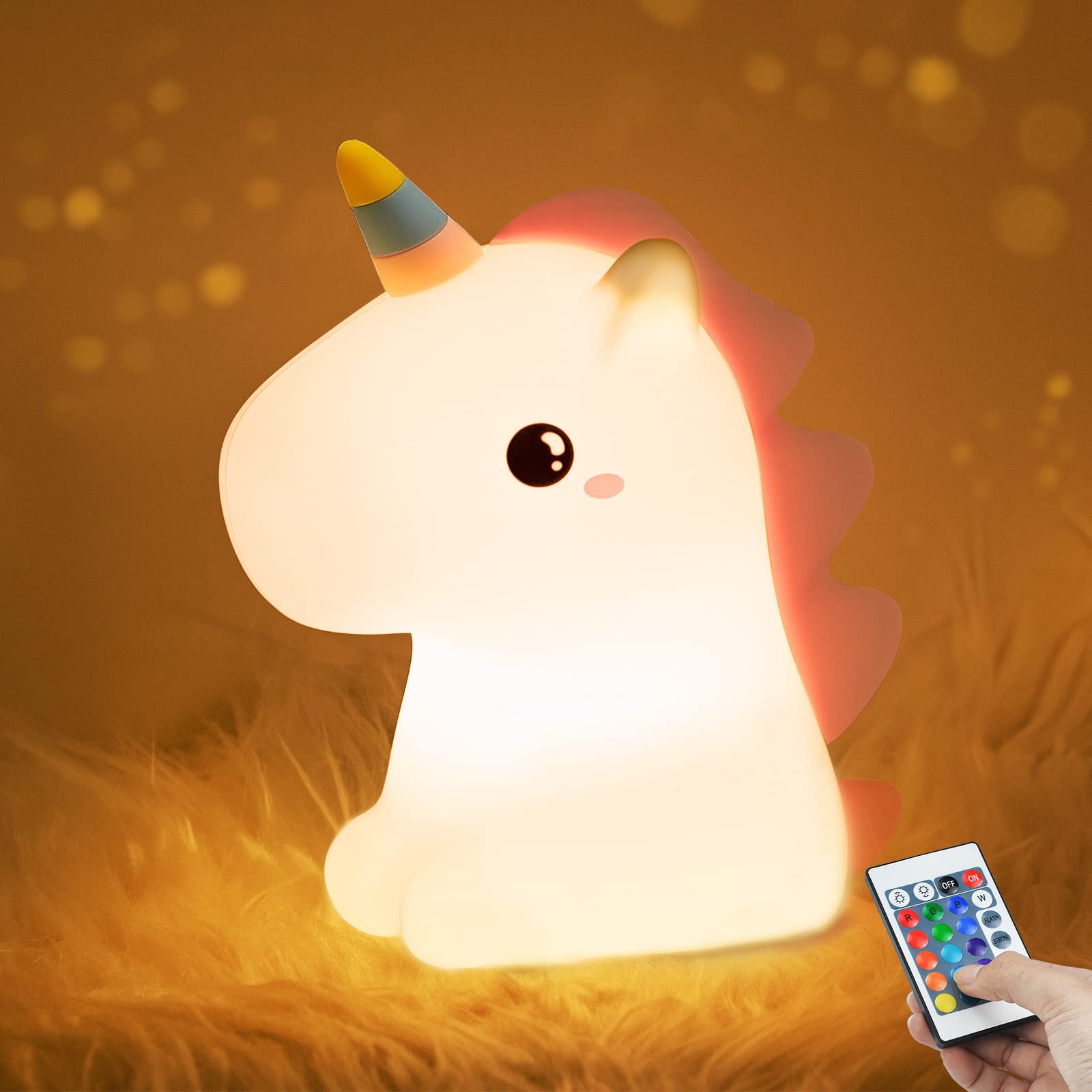 LAVAED Unicorn Lights for Kids,RGB+W 16 Colour Changing Night Light with Remote Control 1200mAh USB Rechargeable Battery Cute Animal lamp for Toddles Bedroom Help Sleep Lights
