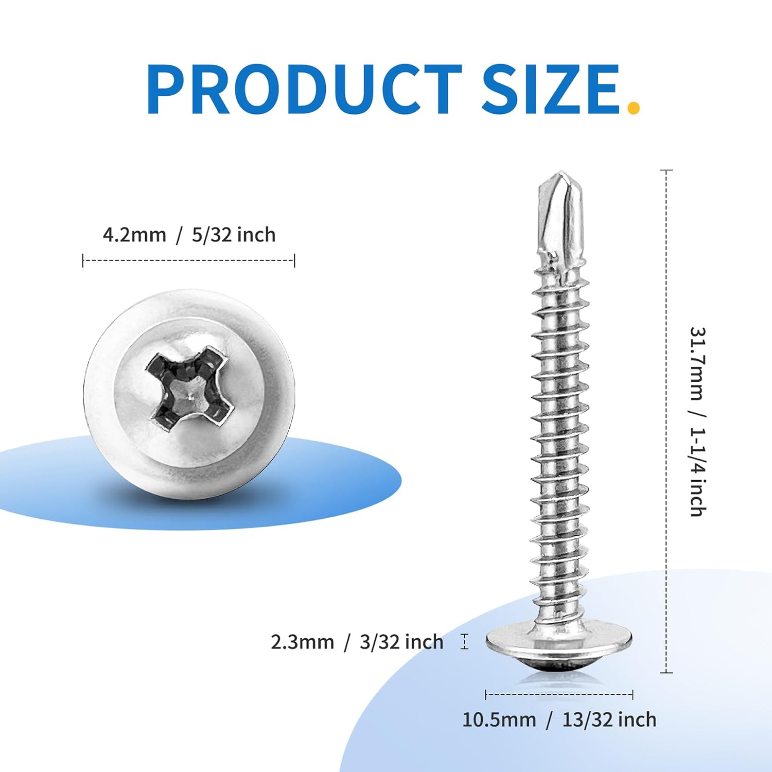 200pcs 8×1-1/4” 410 Stainless Steel Self-Tapping Sheet Metal Screws - High Strength Truss Head Fasteners for Metal, Plastic & Wood, Phillips Drive, Quick Tapping Design, Corrosion Resistant