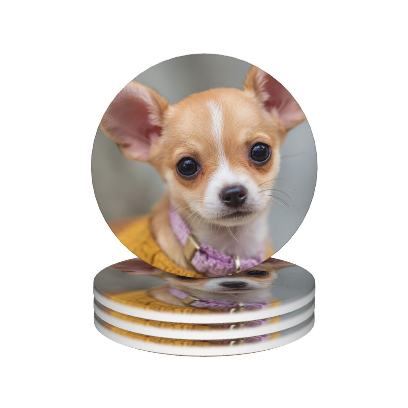 Drink Coasters Set of 4 Coffee Ceramic Coaster Cute chihuahua Coasters for Drinks Coffee Cup Mat Heat Resistant Tabletop Protection Coaster Desk Accessorie Home Decorative
