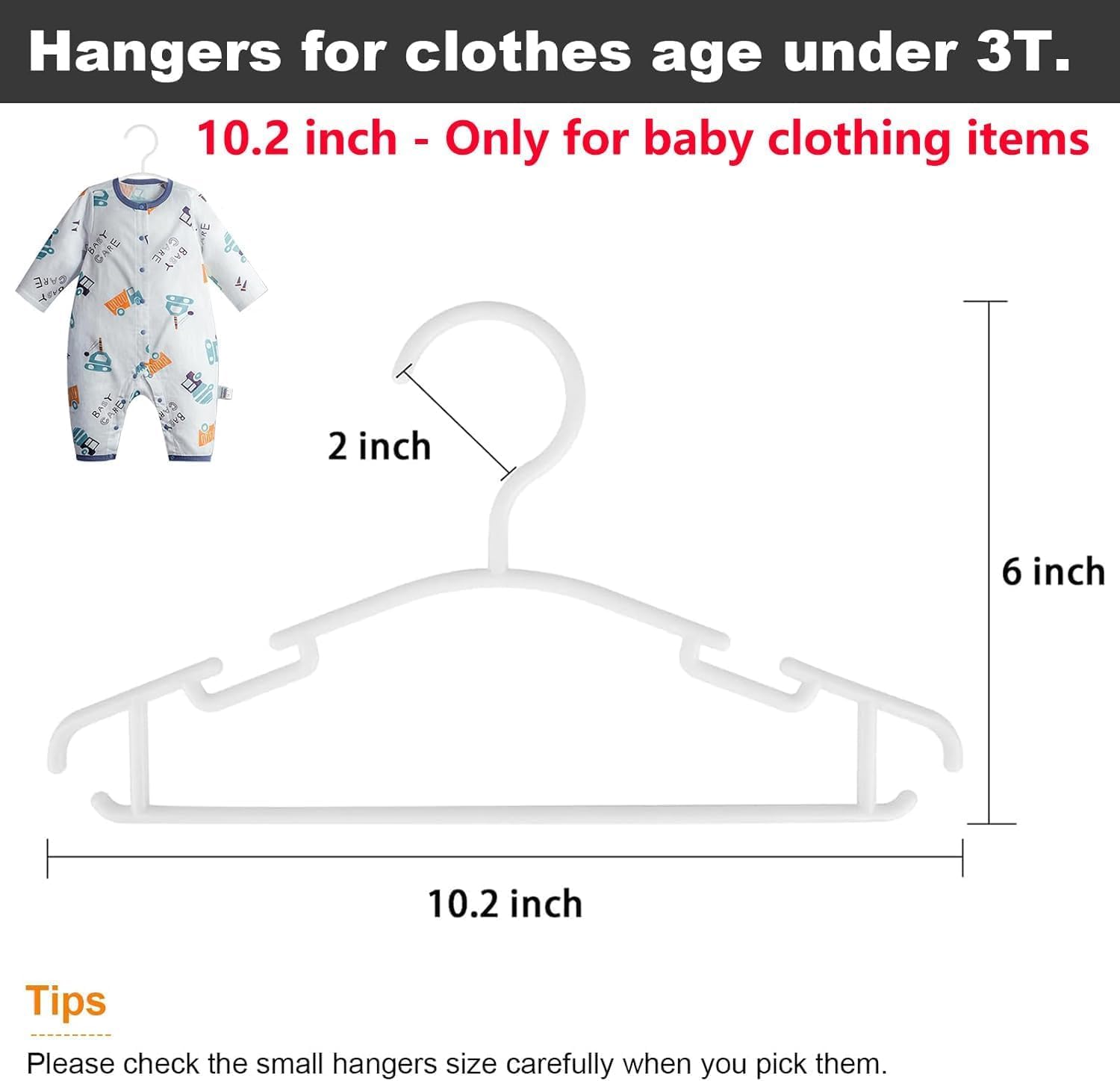 GoodtoU Kids Hangers 100 Pack, 10.2 Inch White Baby Hangers for Infant Toddler Childrens Small Clothes for Closet Organization (0-24 Months)