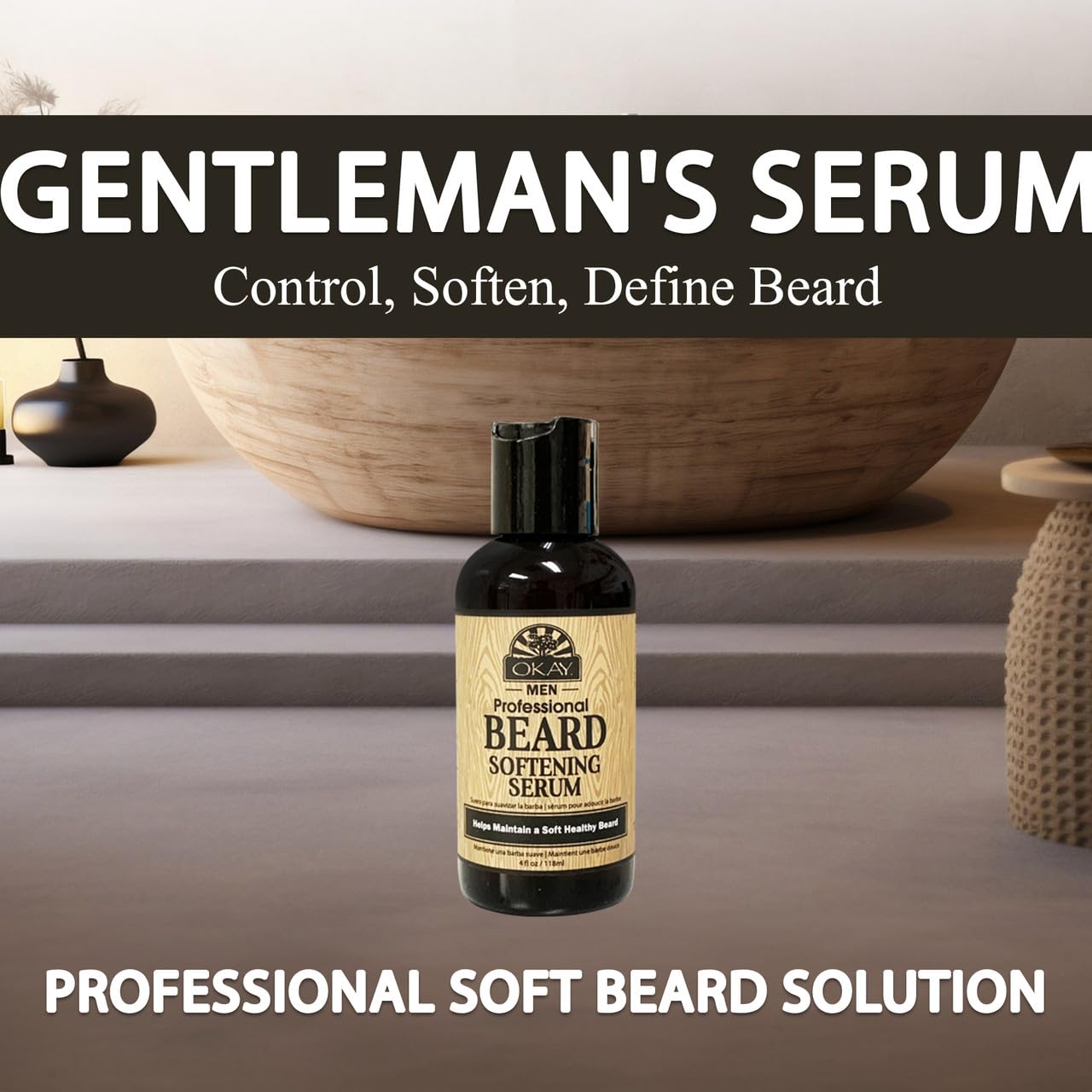 OKAY Beard Softening Serum for Men – Beard Moisturizer & Grooming Serum Helps Soften, Smooth & Tame Dry Coarse Facial Hair, Lightweight Non-Greasy Formula, Sulfate Silicone & Paraben Free, 4oz