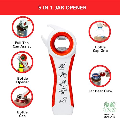 Miniatura 4 de Abridor de tarros para personas mayores con artritis, abridor de tarros fácil de girar para manos débiles, abrebotellas multifunción para manos