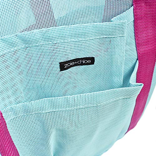 Zoie + Chloe Beach Mesh Tote Bag - 8 Pockets, Zipper, Key Hook & Carabiner2