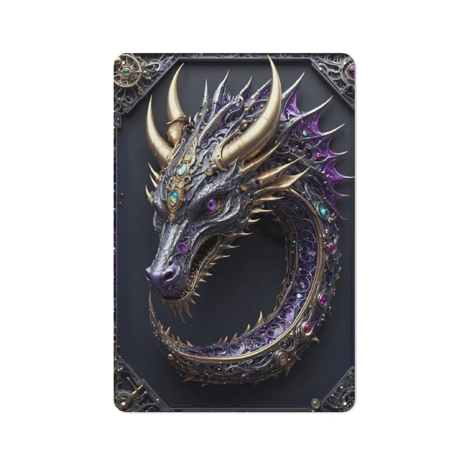 Junmoney Amethyst Dragon Portrait Tin Sign 30X20cm For Workshop Wall, Rustic Wall Decor, Suited To Workshop Decor Fans