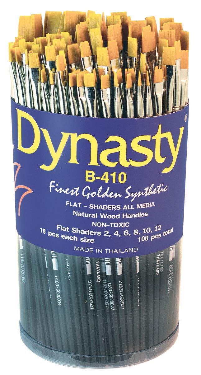 DYNASTY 12093 B-410 Golden Synthetic Flat Shader Brush - Assorted Sizes - Set of 108 - Black