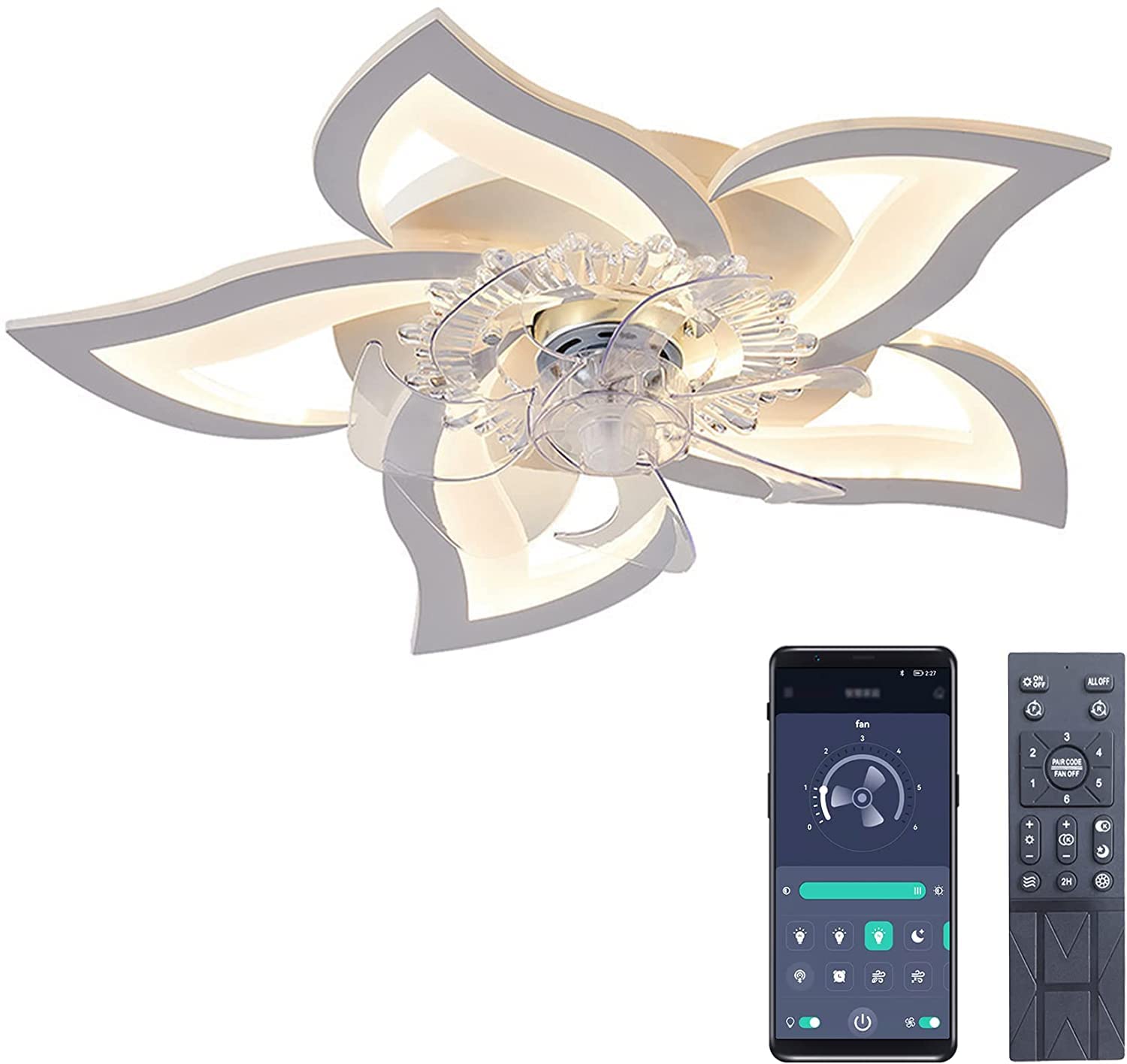 AiPaiTe Ventilatore dimmerabile,plafoniera con ventilatore a soffitto,plafoniera con telecomando,funzione di memoria e funzione di rotazione inversa 69CM