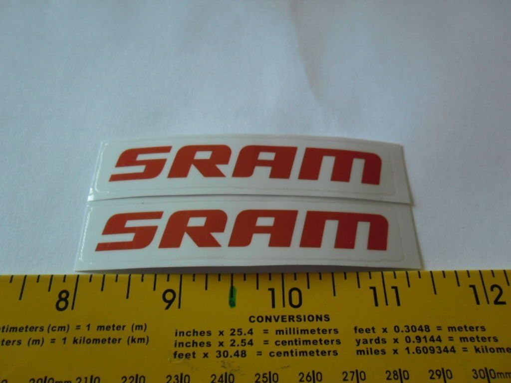 3.5"x0.75" SRAM clear background red letters bike 2 decal stickers