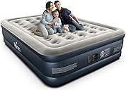 iDOO Queen Air Mattress with Built in Pump, 18 Raised Comfort Inflatable Blow up Mattress, Upgraded Four Chamber Portable Air Bed for Camping, Guests and Home, Colchon Inflable, 650 lbs Max