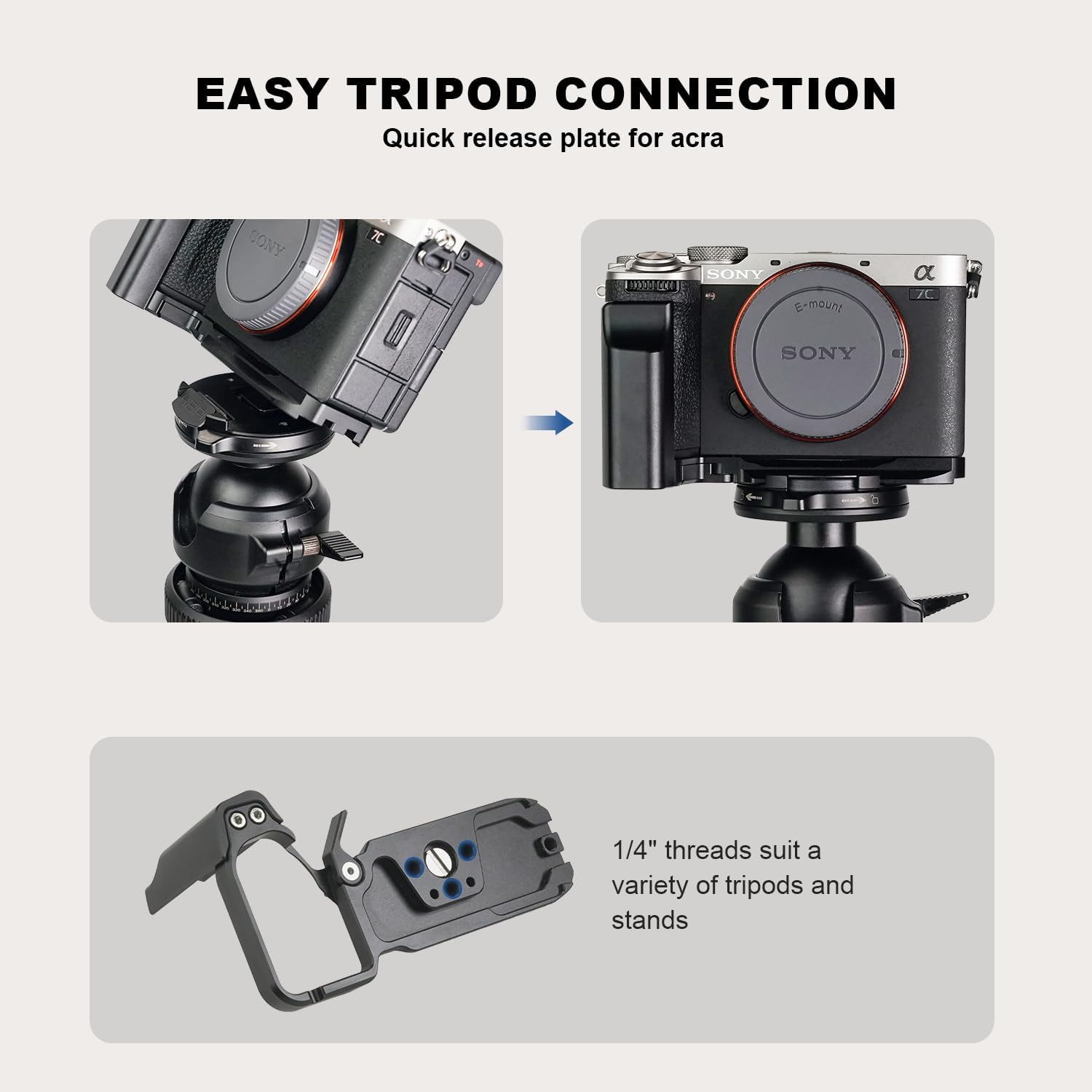 Handgrip L Shape Grip for A7C2/A7CR, Compatible with Arca Swiss Tripod Fluid Head, Black Bracket (LH-02(Black Grip)) - Image 2