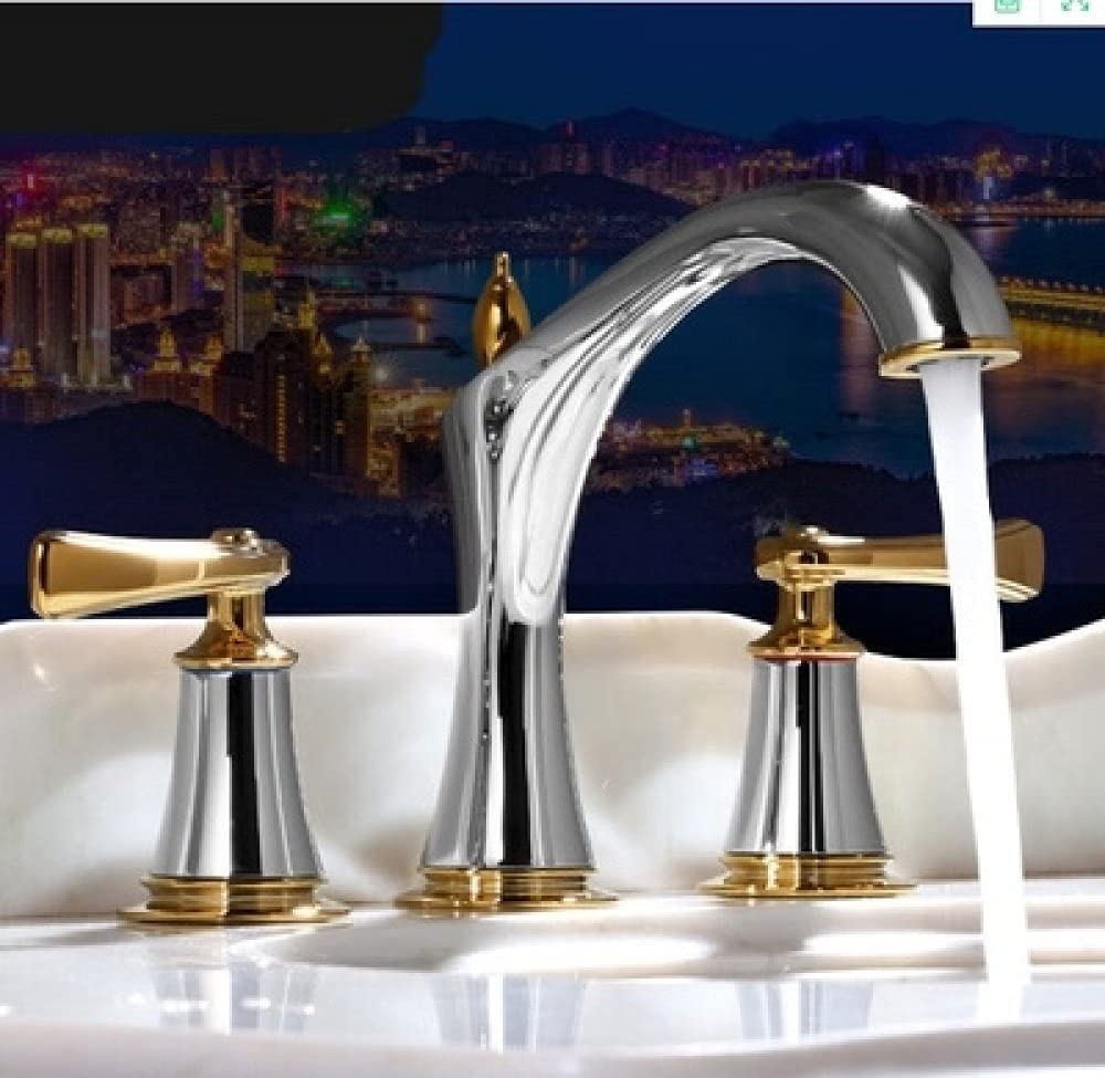 Grifo de lavabo Grifo de baño generalizado Grifo de fregadero generalizado de 3 orificios Mezclador Grifo de agua de oro rosa frío y caliente, cromo y oro