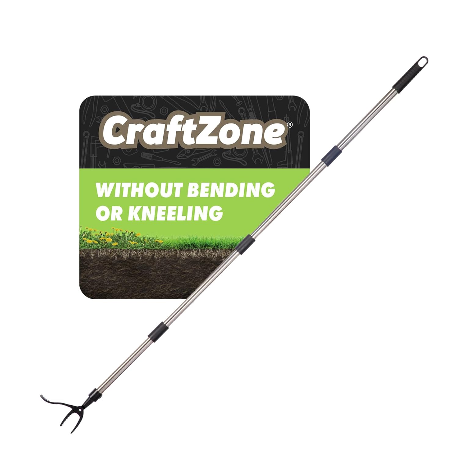 Weed Puller Detachable Stand Up Weed Puller Tool Long Handle with 4-Claw Steel Head & Removable 4-Section Pole Garden Hand Weeding Tools - Easily Remove Weeds Without Bending or Kneeling