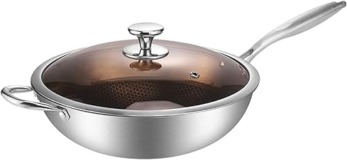 FZZDP 304 Wok - Olla de inducción de acero inoxidable sin humo, olla de hierro universal para freír