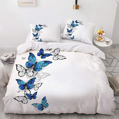 Schmetterling Bettwäsche 140x200 - Bügelfreie Mikrofaser Wendebettwäsche Mit Reißverschluss