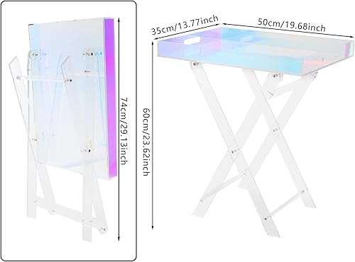 Miniatura 2 de Mesa plegable de acrílico iridiscente, mesa auxiliar de acrílico colorida, mesa de centro cuadrada moderna, mesa de servicio portátil para espacios