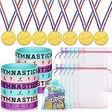 Junkin Gymnastics Party Favors Winner Award Medal Rubber Bracelets Silicone Wristband with Organza Bag for Gymnastic Sports Party Supplies(36 Pcs)