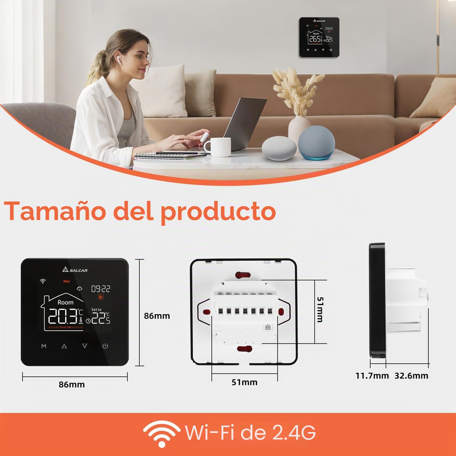 SALCAR Termostato WiFi Smart para calefacción por suelo radiante de agua, programable, LCD, termostato de habitación, caldera wifi, termostato, calefacción digital, compatible con Alex Google Home 3 A