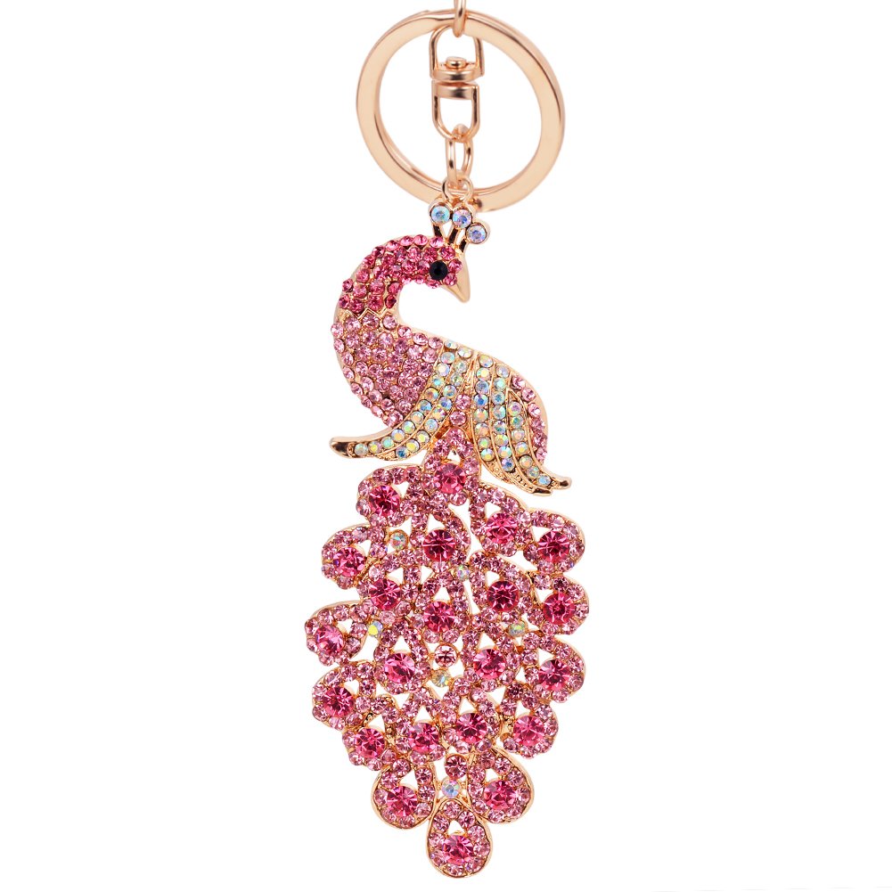 EASYAAnimal Key Keychain Cute Peacock Key Chain (XLarge) (Pink)