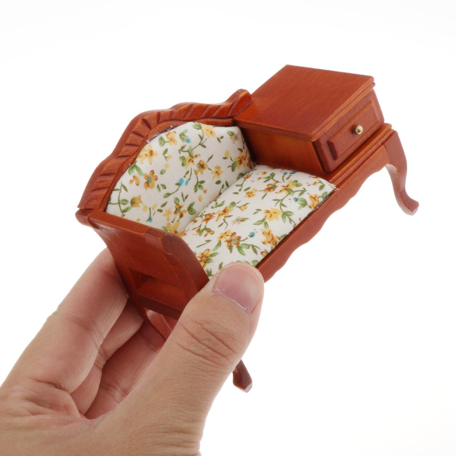 Juego de 5 muebles en miniatura para casa de muñecas, 1/12, de madera, estilo victoriano, sofá