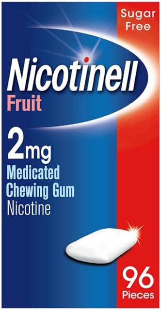 Nicotinell Nicotine Gum, Quit Smoking Aid, Fruit Flavour, 2 mg, 96 Pieces