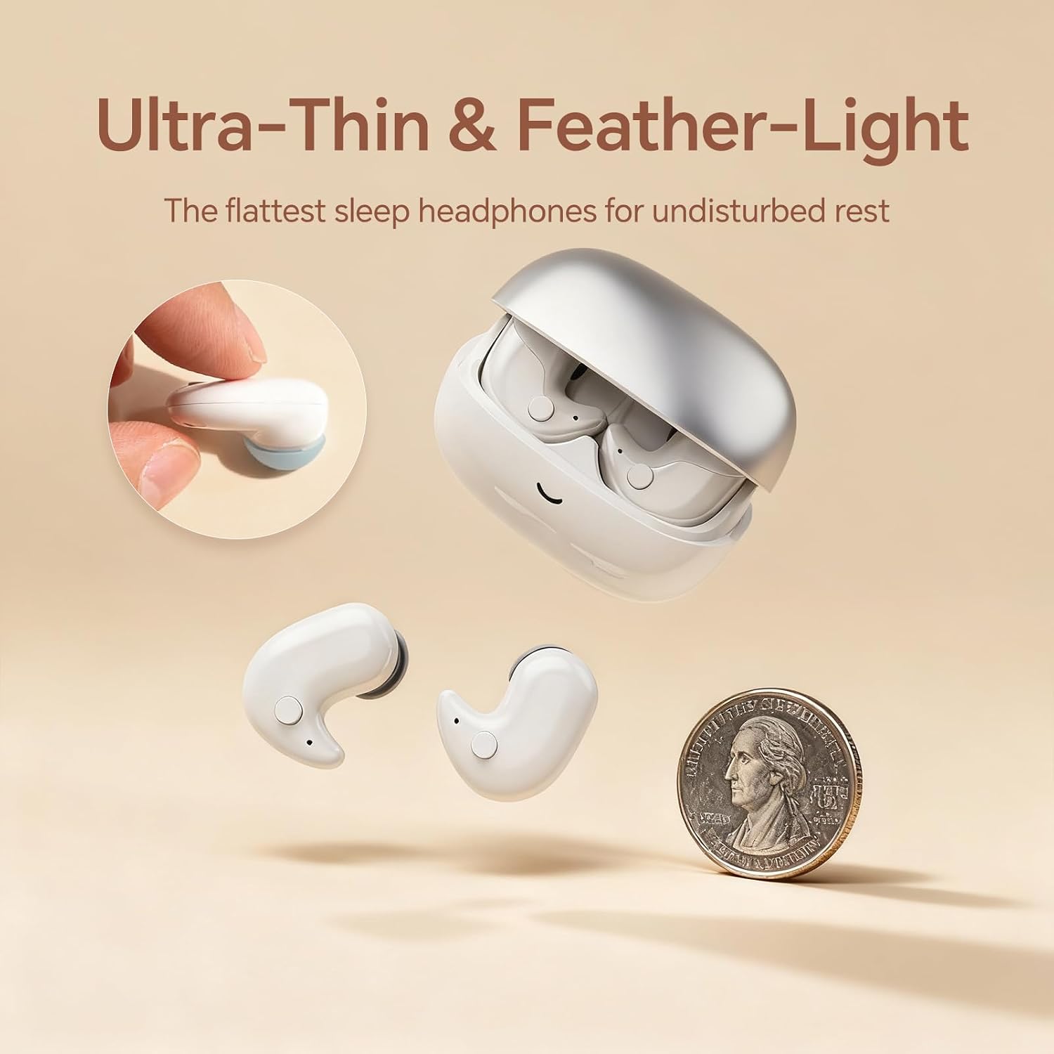 Xmenha Sleep Ear Buds Mini Flat Invisible Earbuds Sleeping Headphones for Side Sleepers, Comfortable Low Profile Small Tiny Discreet Micro Hidden Earbuds Wireless Bluetooth for Work, Small Ear Canals image 2