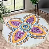 NECHEGI Round Rug for Bedroom Soft Mandala Area Rug with Tassels Washable Non Slip Indoor Sofa Floor