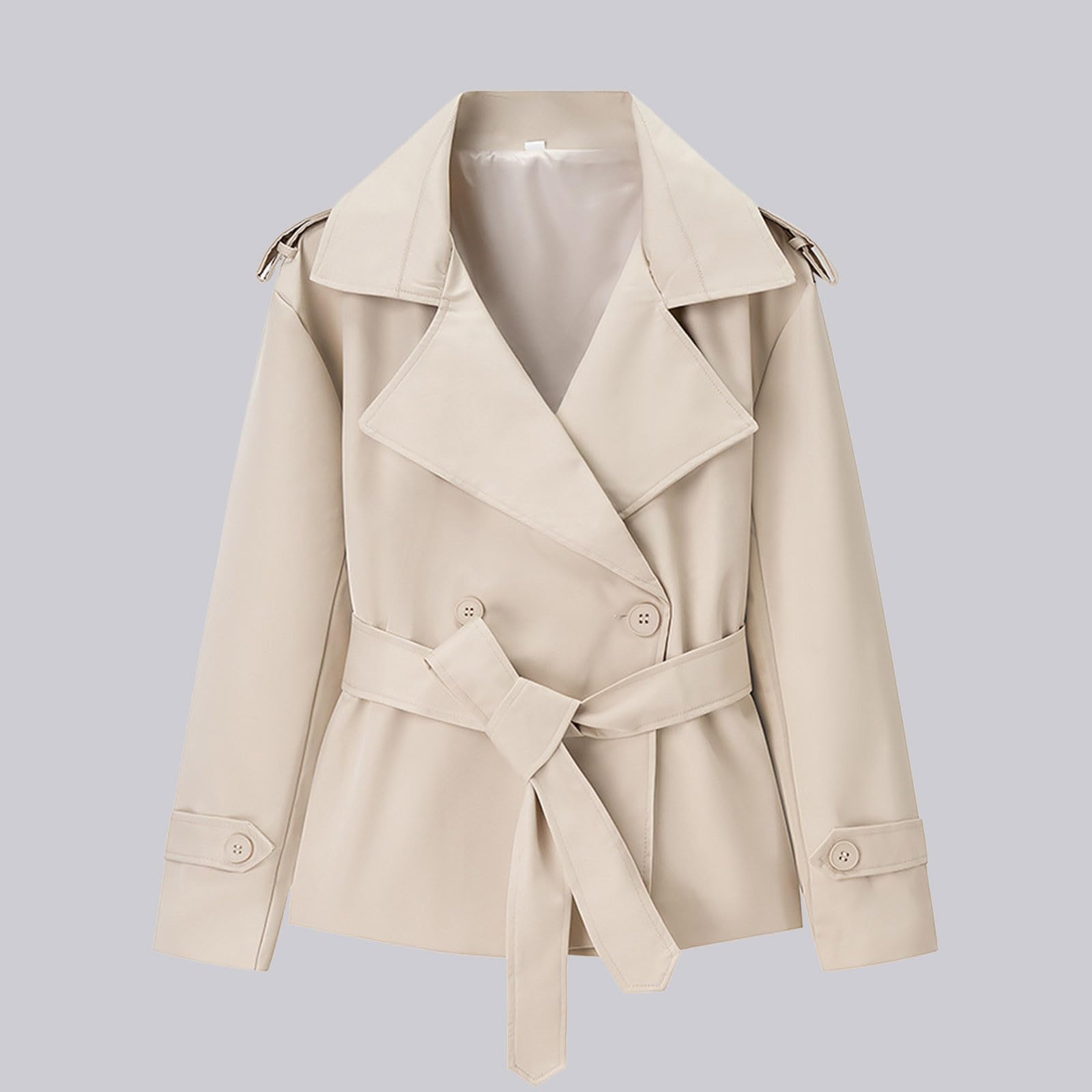 Generisch Trench corto da donna per lavoro, cappotto corto, transizione, elegante, giacca doppiopetto con cintura, trench coat colletto alto, giacca a vento leggera con bottoni, tinta unita