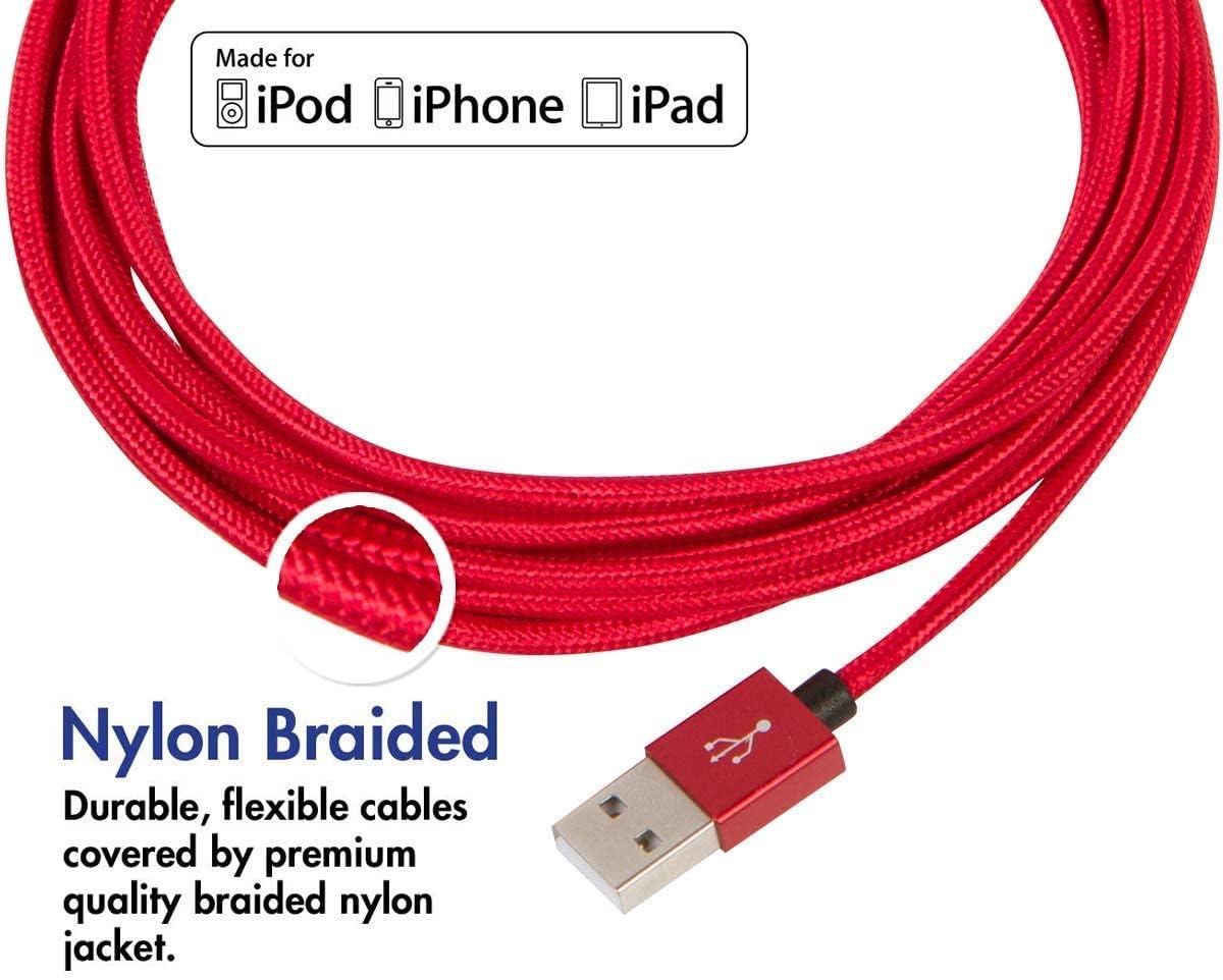 vCharged iPhone Charger Cable [2 FT] MFi Certified Lightning Cord Compatible with iPhone 12 Pro Max/11 Pro/X/Xs/iPad Air/Mini/AirPods (Red)