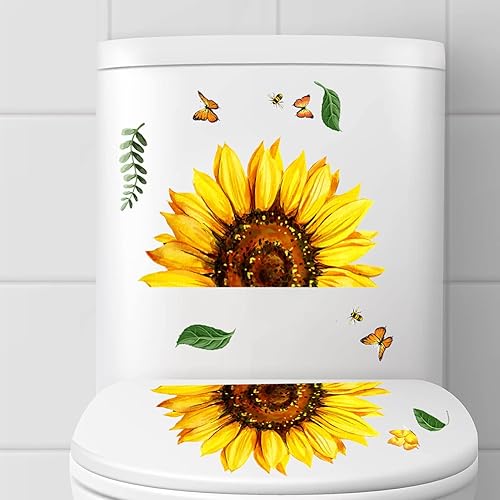 Miniatura 4 de Calcomanías autoadhesivas para tapa de asiento de inodoro, hojas verdes, flores, hojas, flores, para tapa de inodoro, bricolaje, extraíble,