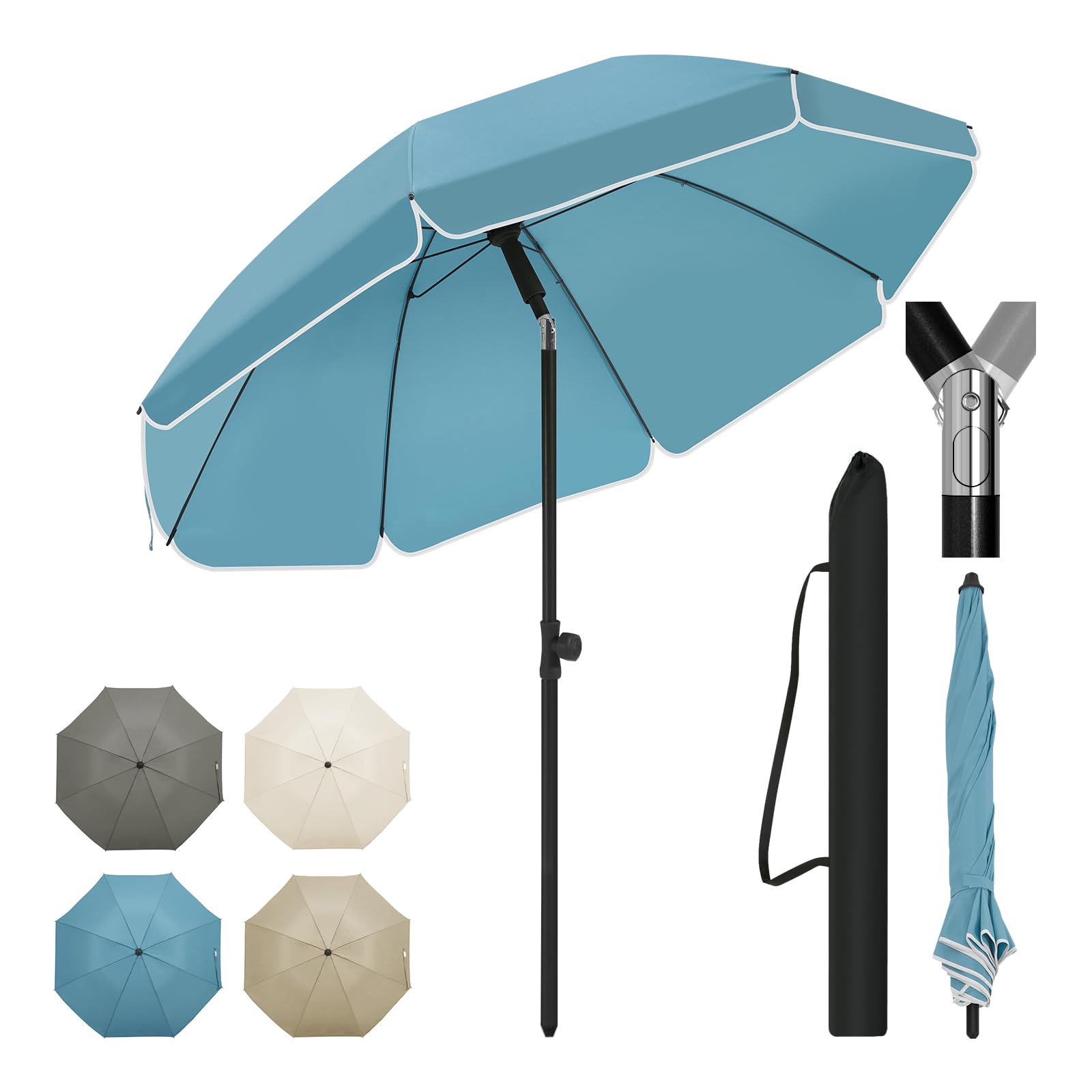 WOLTU Parasol de Jardin Extérieur, Parasol Plage, Hauteur Réglable