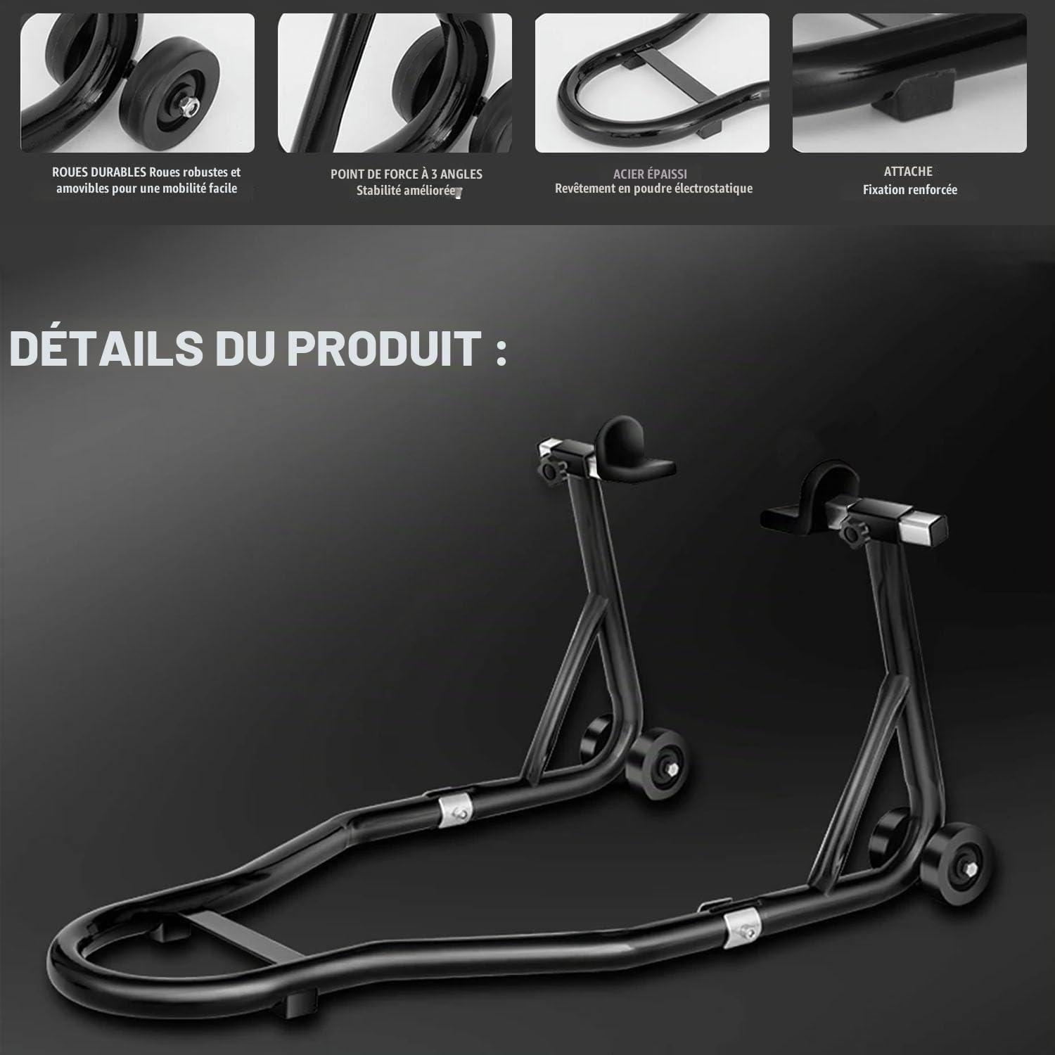 Bequille Atelier Moto,Support Arrière Solide, Support Arrière Universel En Acier Pour Moto, Capacité De Charge De 500 Kg, Haute Stabilité,Adapté Aux Travaux De Réparation Et d'Assemblage