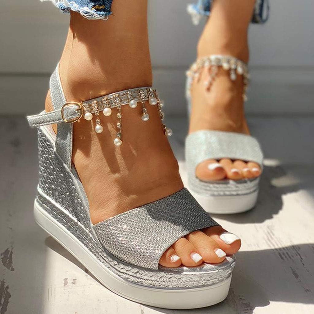 Fululuer Wedge Sandals for Women Glitter Sandals for Women