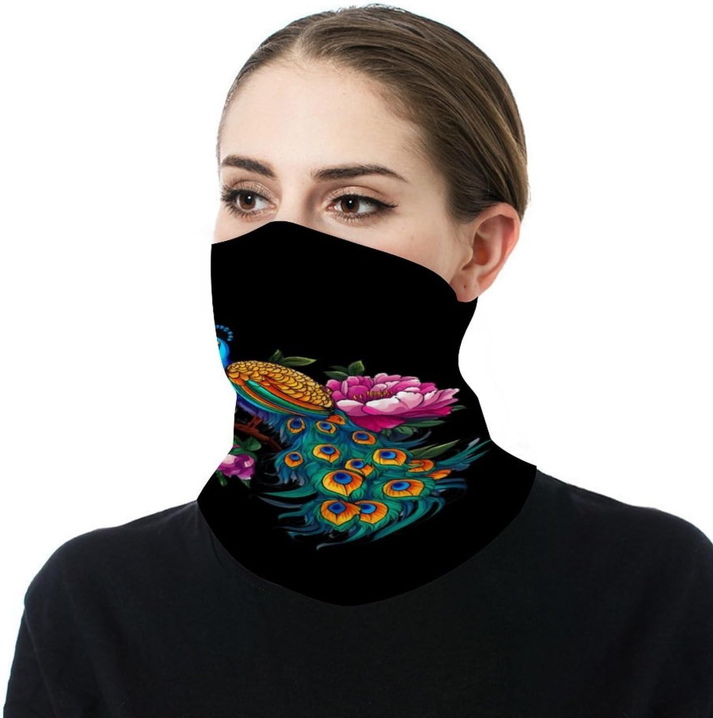 Beautiful Blue Peacock Peony Face Cover Neck Gaiters for Men Women Sun Protection Mask Scarf Hiking Bandana