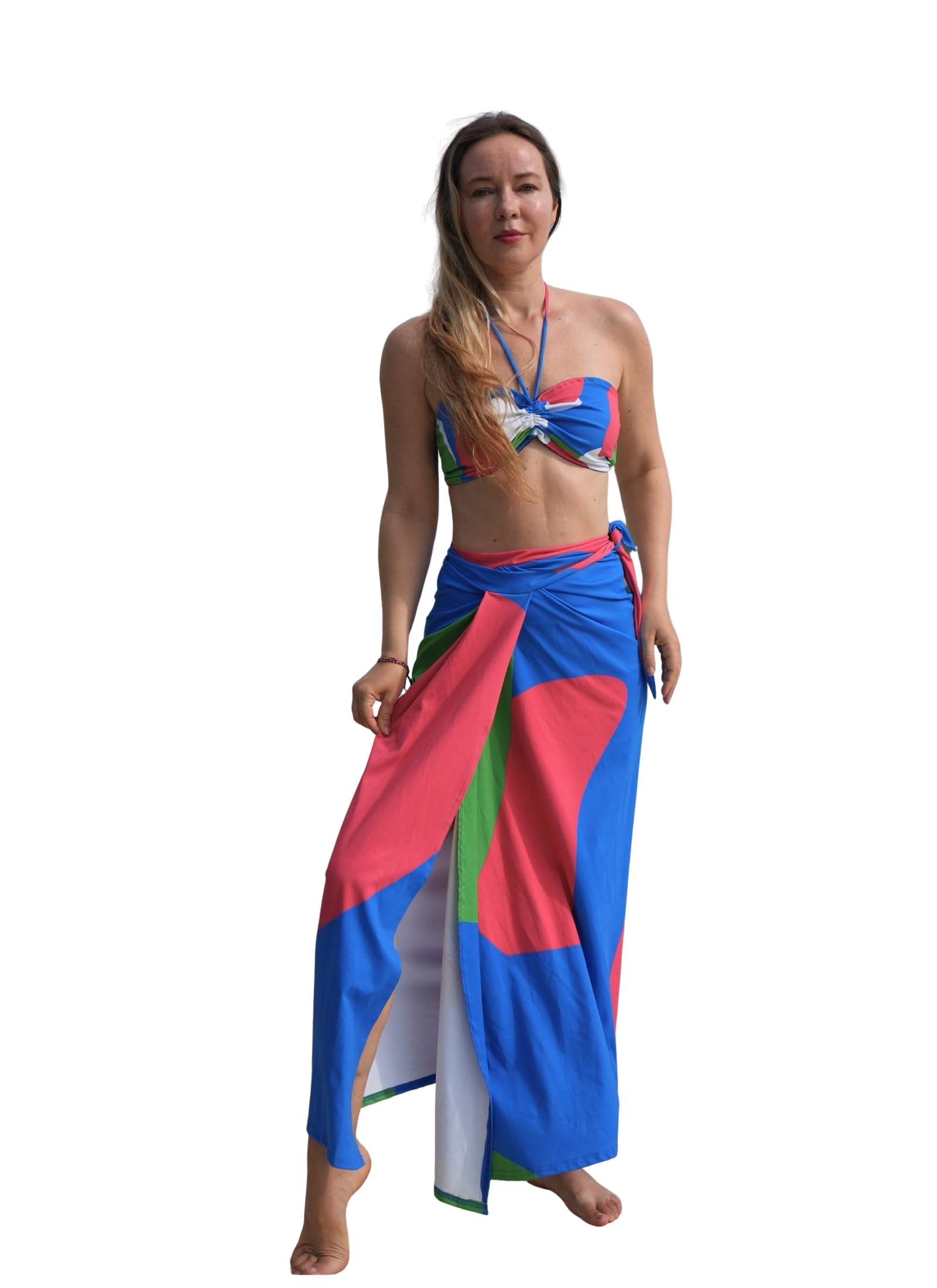Multicolour 3-Piece Bikini Set with Side Slit Skirt-image-14