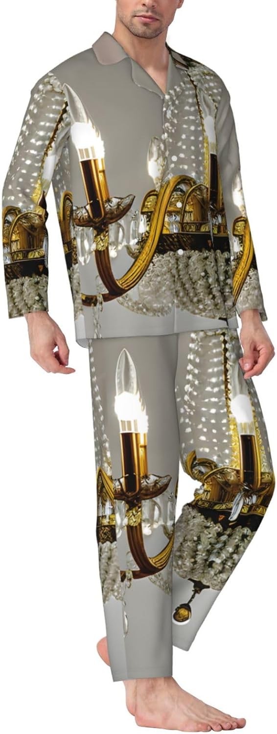 Ball Room Chandelier Print Luxurious Mens Pajamas Set,Breathable Pajamas Set,Perfect For Lounging Bed,Sofa