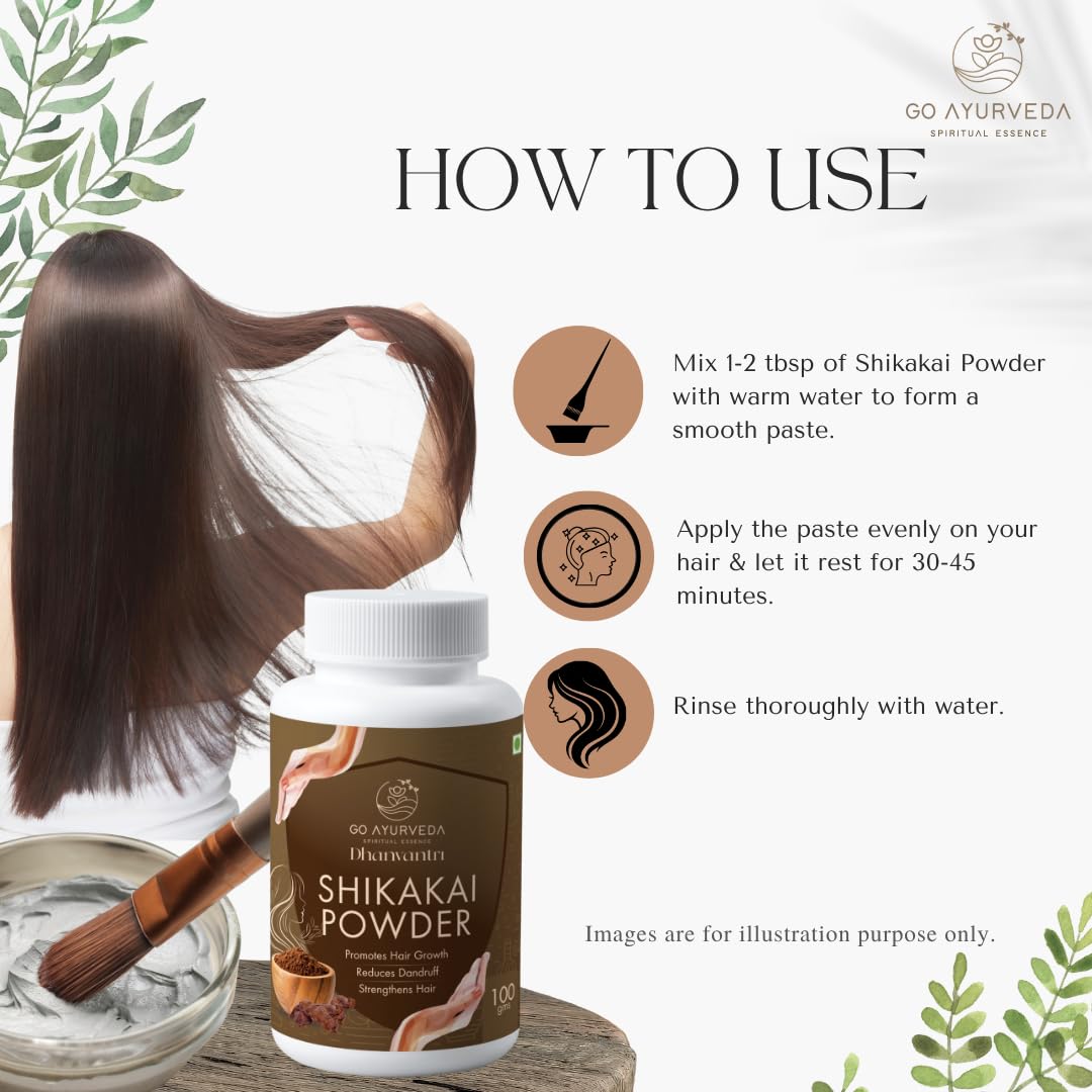 Go Ayurveda Dhanvantri Herbal Shikakai Powder for Hair β Natural Cleanser & Conditioner | Promotes Hair Growth & Reduces Dandruff | 100% Pure Ayurvedic Hair Pack | 100g 2